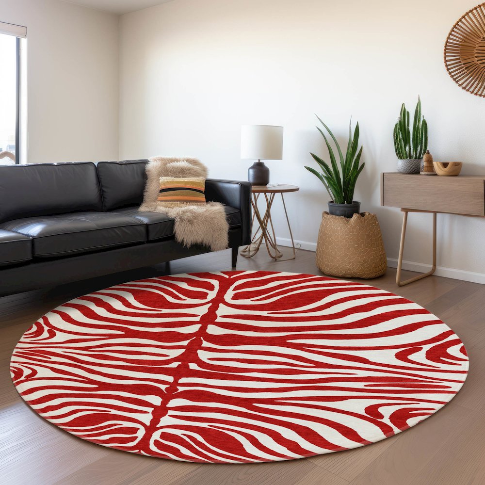 Premium Machine Washable Mayfield AMF1042 Red 8' x 8' Round Rug. Picture 5