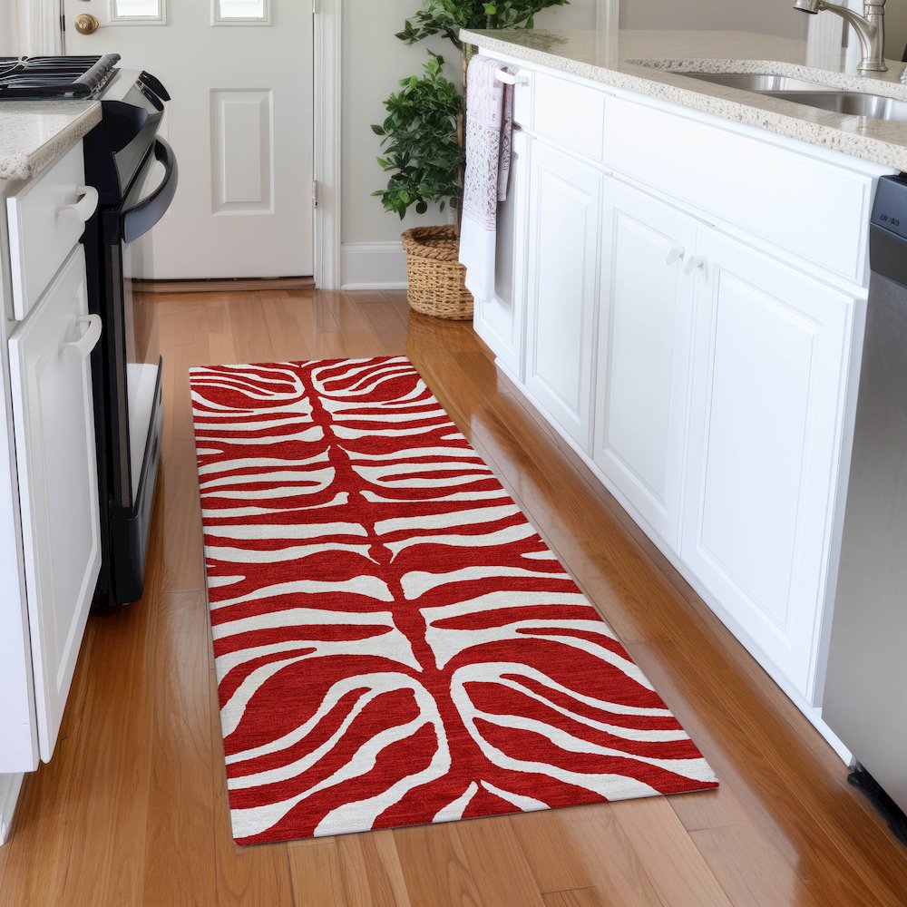 Premium Machine Washable Mayfield AMF1042 Red 2'3" x 7'6" Runner Rug. Picture 5