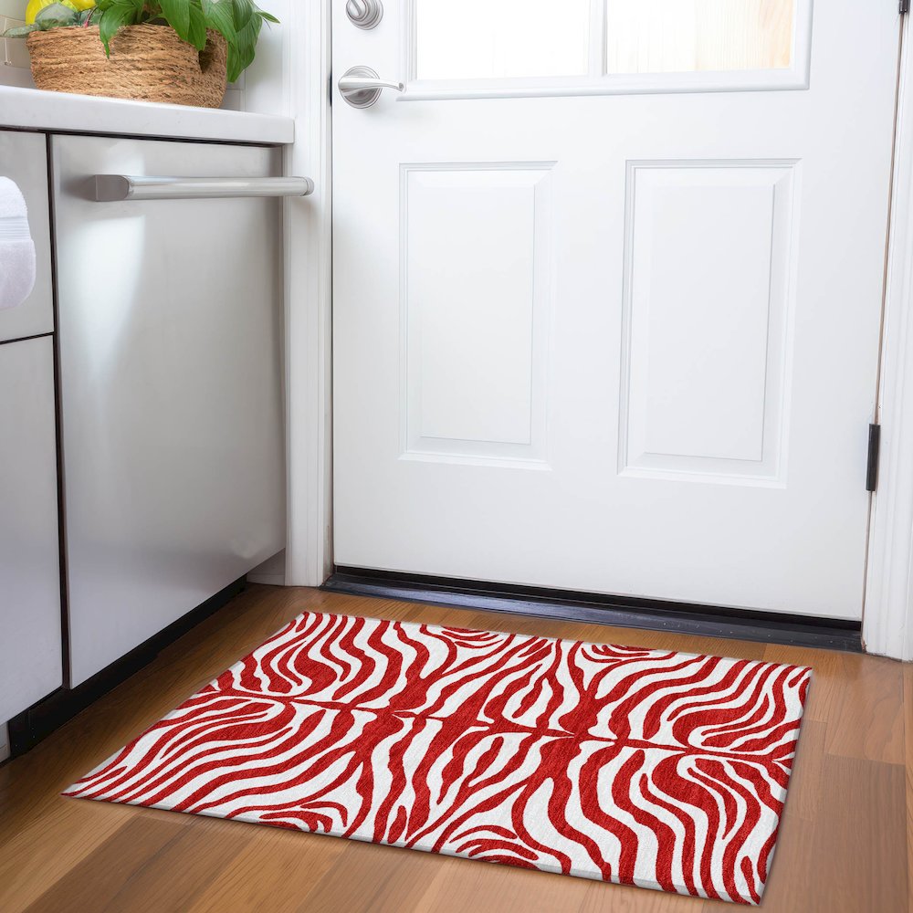 Premium Machine Washable Mayfield AMF1042 Red 1'8" x 2'6" Rug. Picture 5