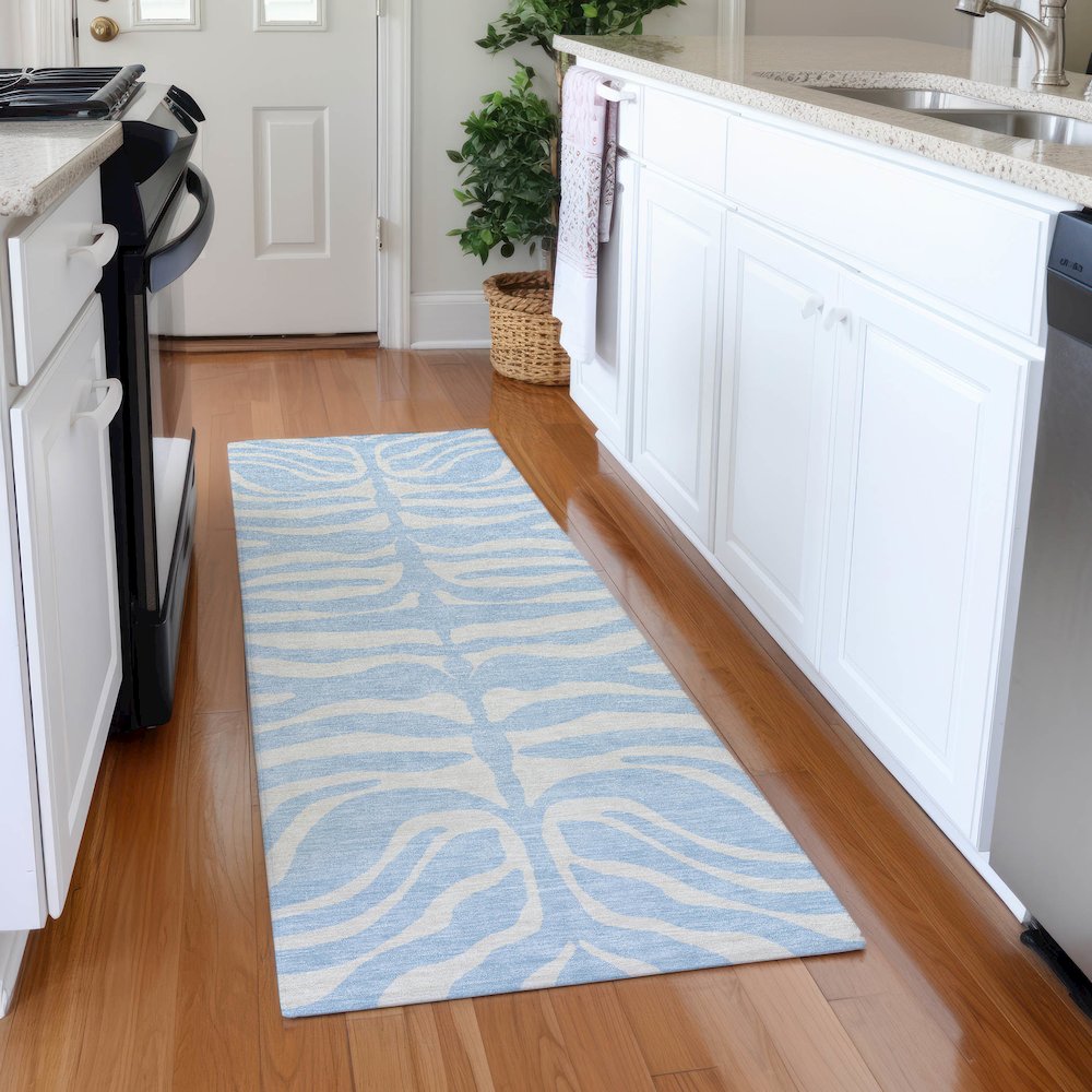 Premium Machine Washable Mayfield AMF1042 Sky 2'3" x 7'6" Runner Rug. Picture 5