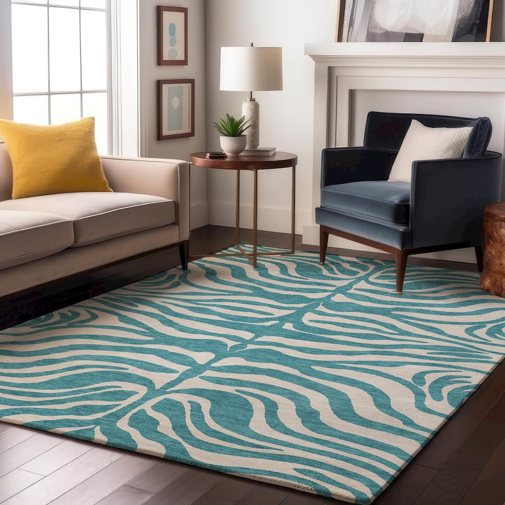 Premium Machine Washable Mayfield AMF1042 Teal 2'6" x 3'10" Rug. Picture 5