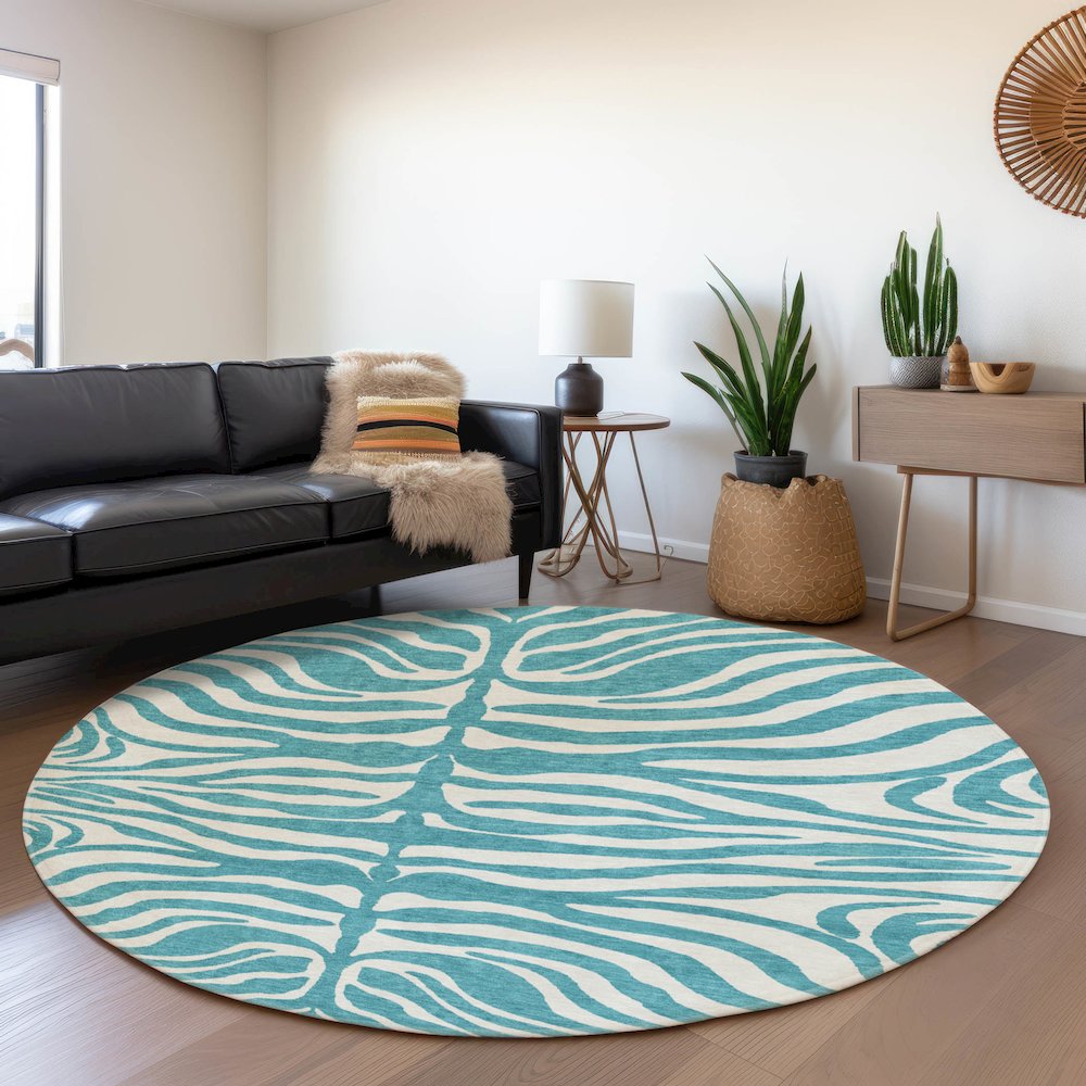 Premium Machine Washable Mayfield AMF1042 Teal 8' x 8' Round Rug. Picture 5