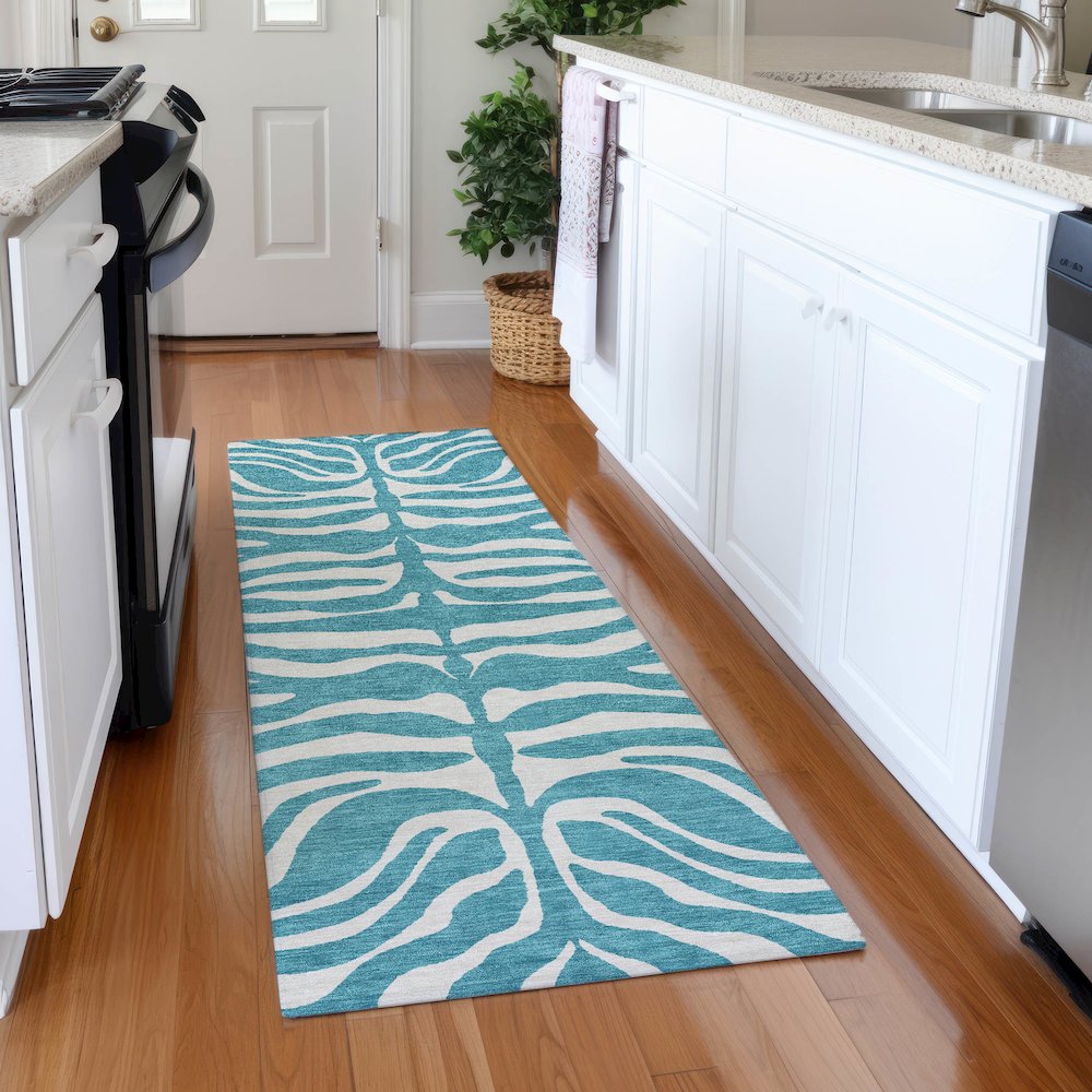 Premium Machine Washable Mayfield AMF1042 Teal 2'3" x 7'6" Runner Rug. Picture 5