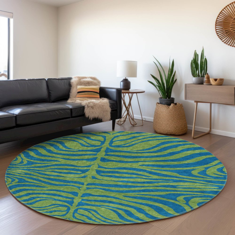 Premium Machine Washable Mayfield AMF1043 Green 8' x 8' Round Rug. Picture 5