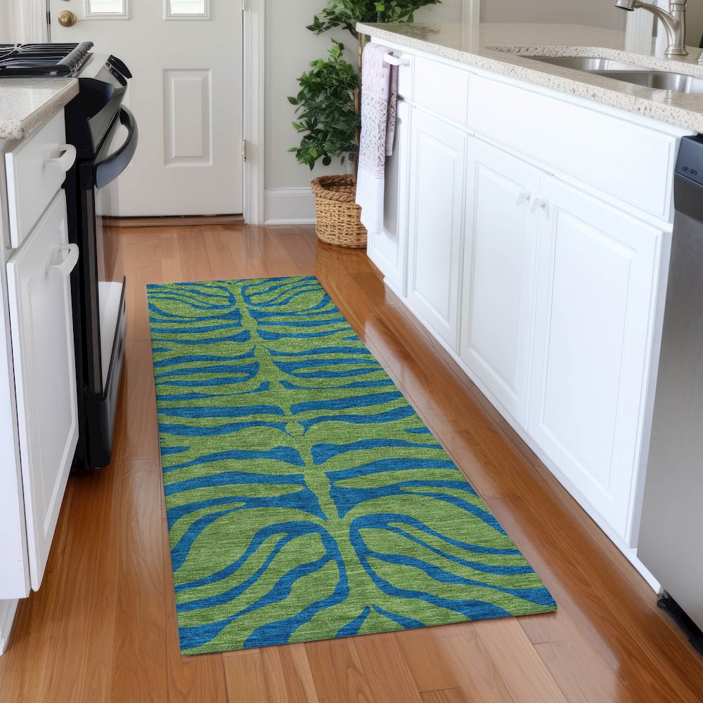 Premium Machine Washable Mayfield AMF1043 Green 2'3" x 7'6" Runner Rug. Picture 5