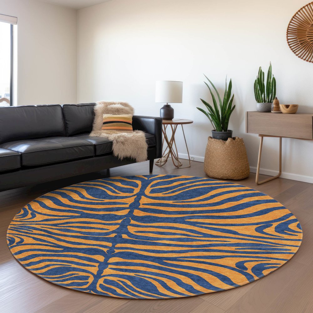 Premium Machine Washable Mayfield AMF1043 Navy 8' x 8' Round Rug. Picture 5