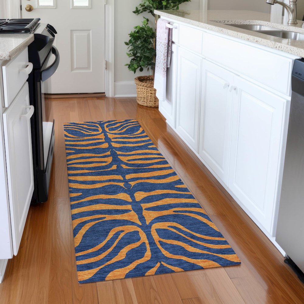 Premium Machine Washable Mayfield AMF1043 Navy 2'3" x 7'6" Runner Rug. Picture 5