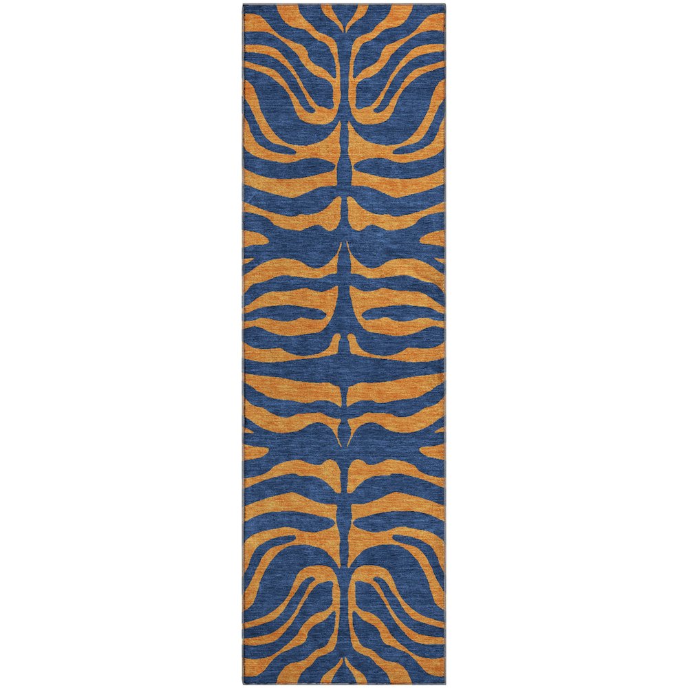 Premium Machine Washable Mayfield AMF1043 Navy 2'3" x 7'6" Runner Rug. Picture 1