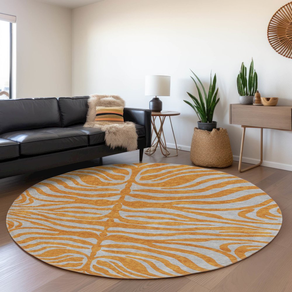 Premium Machine Washable Mayfield AMF1043 Orange 8' x 8' Round Rug. Picture 5