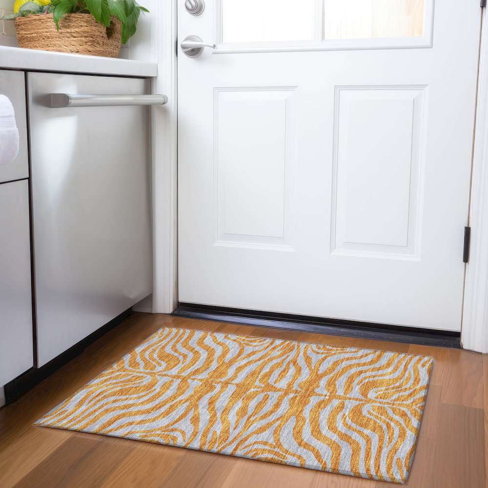 Premium Machine Washable Mayfield AMF1043 Orange 1'8" x 2'6" Rug. Picture 5