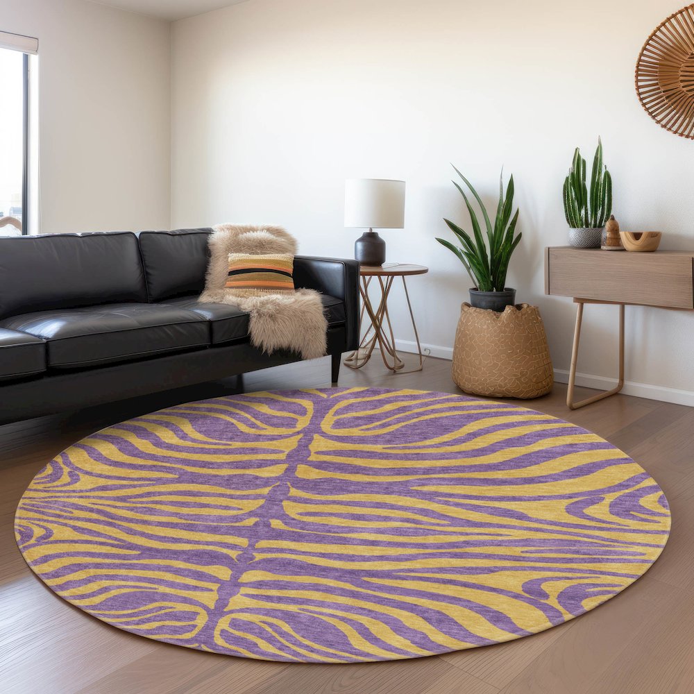 Premium Machine Washable Mayfield AMF1043 Purple 8' x 8' Round Rug. Picture 5