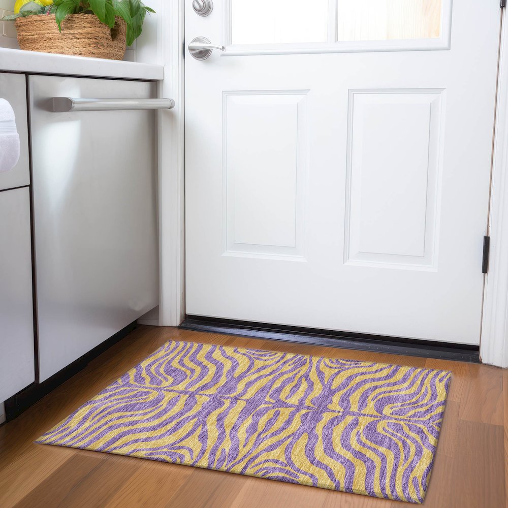 Premium Machine Washable Mayfield AMF1043 Purple 1'8" x 2'6" Rug. Picture 5