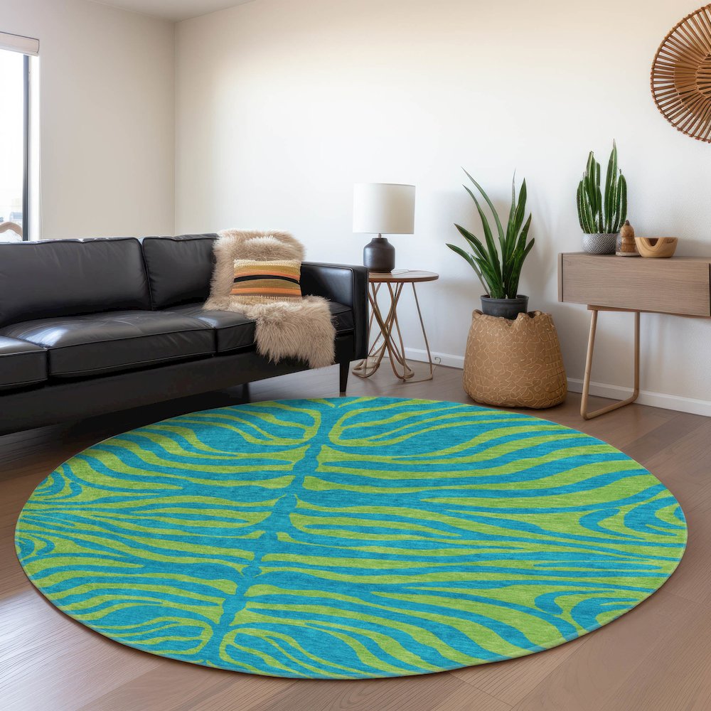 Premium Machine Washable Mayfield AMF1043 Teal 8' x 8' Round Rug. Picture 5