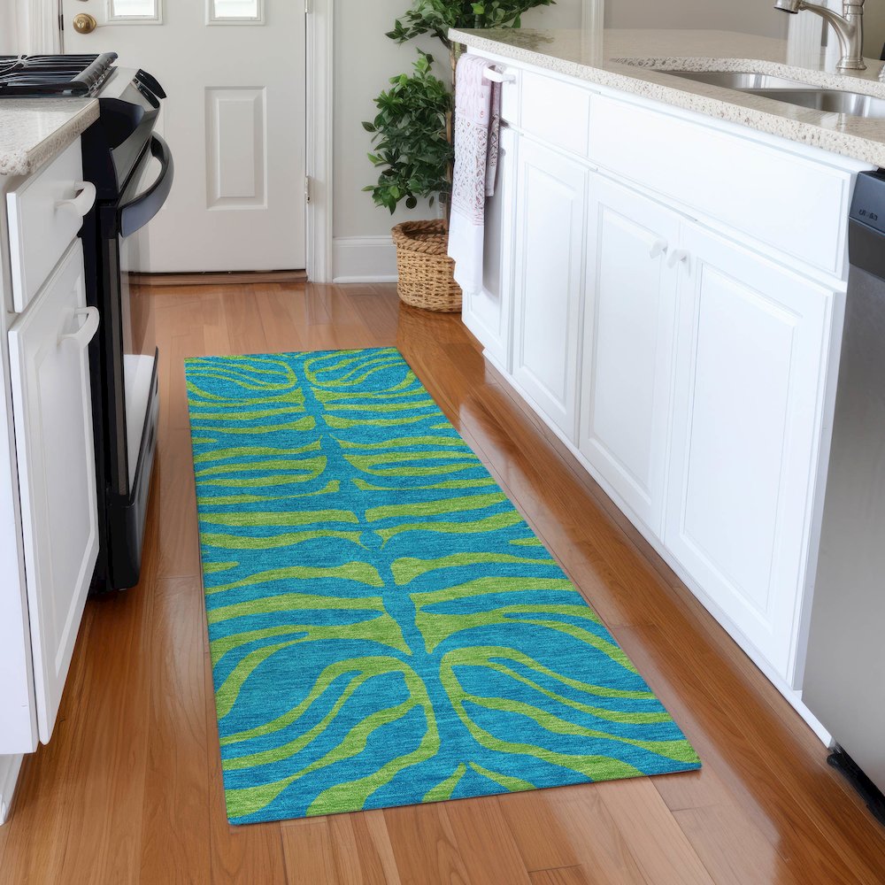 Premium Machine Washable Mayfield AMF1043 Teal 2'3" x 7'6" Runner Rug. Picture 5