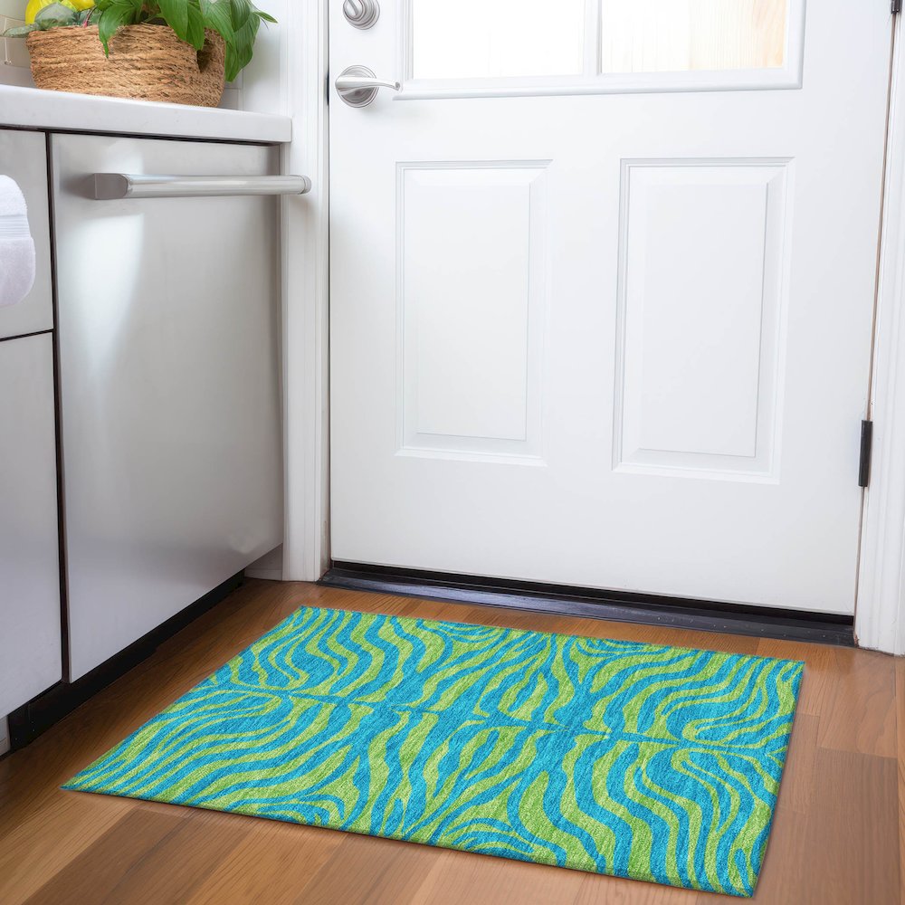 Premium Machine Washable Mayfield AMF1043 Teal 1'8" x 2'6" Rug. Picture 5