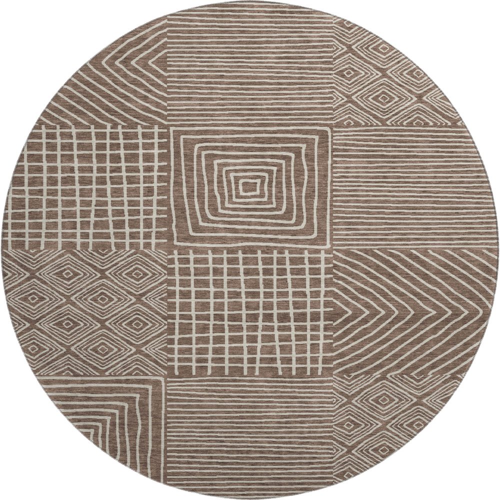 Premium Machine Washable Mayfield AMF1044 Brown 8' x 8' Round Rug. Picture 1