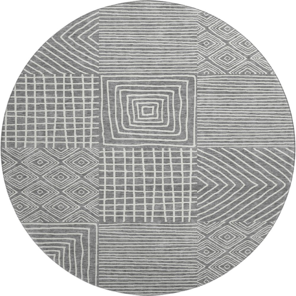 Premium Machine Washable Mayfield AMF1044 Charcoal 8' x 8' Round Rug. Picture 1