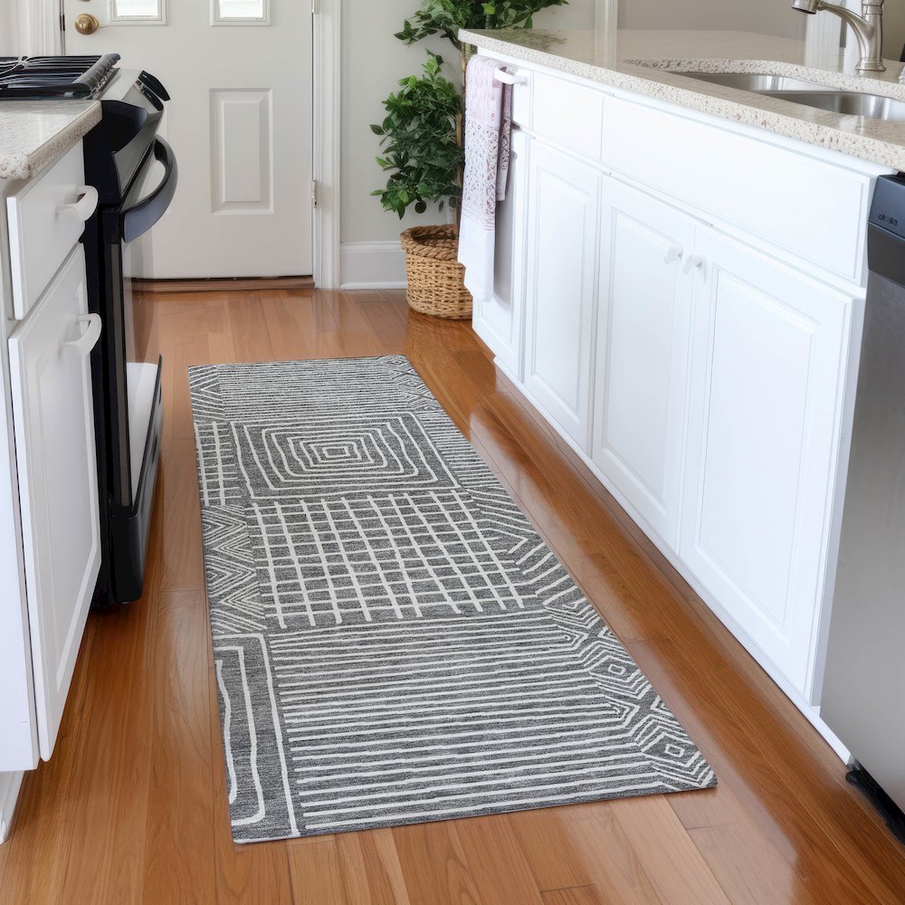 Premium Machine Washable Mayfield AMF1044 Charcoal 2'3" x 7'6" Runner Rug. Picture 5