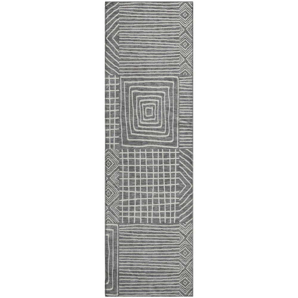 Premium Machine Washable Mayfield AMF1044 Charcoal 2'3" x 7'6" Runner Rug. Picture 1