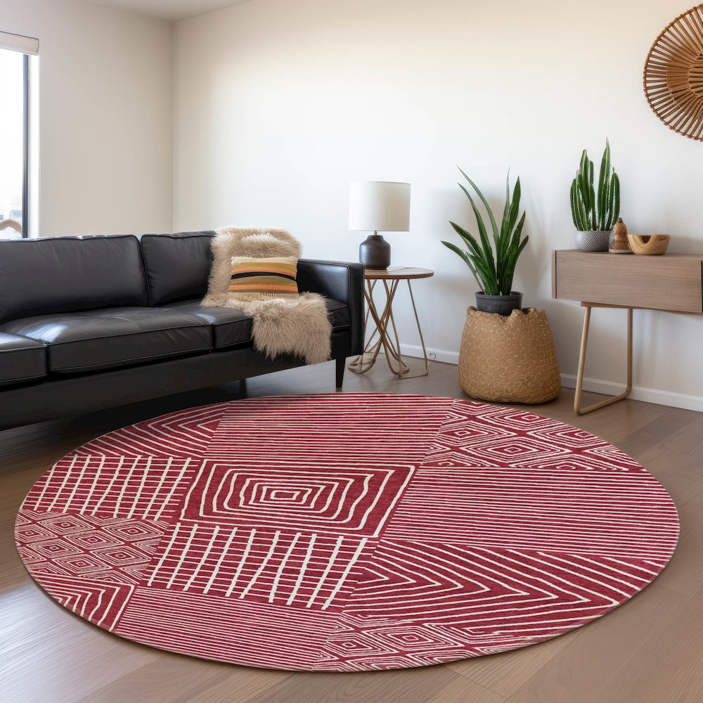 Premium Machine Washable Mayfield AMF1044 Garnet 8' x 8' Round Rug. Picture 5