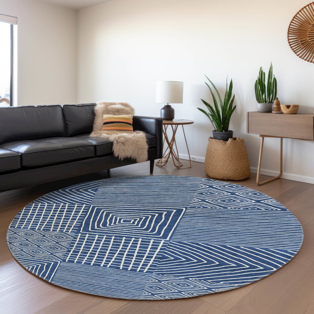 Premium Machine Washable Mayfield AMF1044 Navy 8' x 8' Round Rug. Picture 5