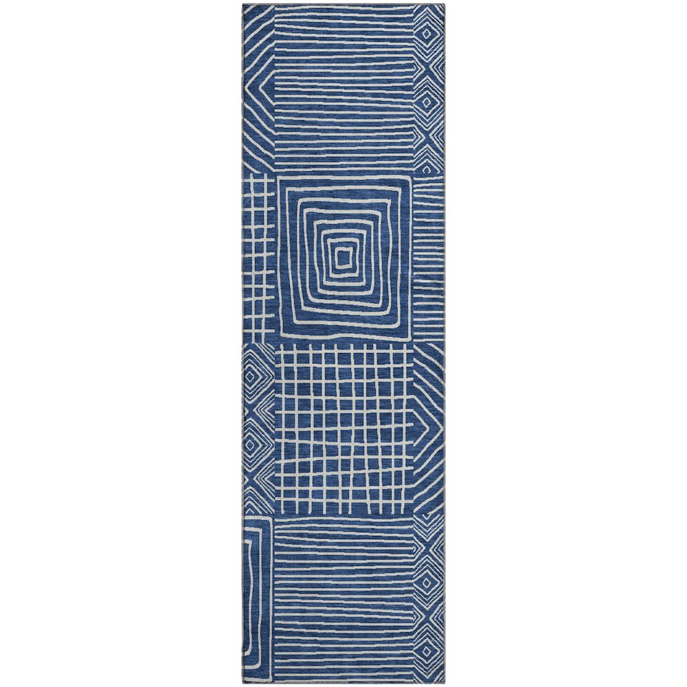 Premium Machine Washable Mayfield AMF1044 Navy 2'3" x 7'6" Runner Rug. Picture 1