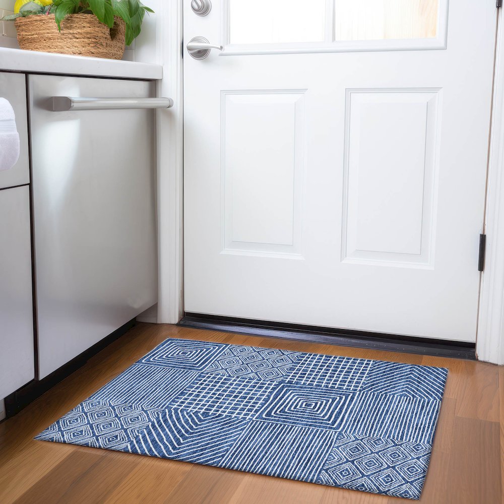 Premium Machine Washable Mayfield AMF1044 Navy 1'8" x 2'6" Rug. Picture 5