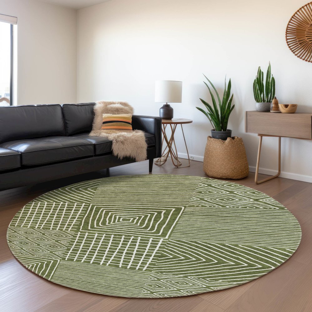 Premium Machine Washable Mayfield AMF1044 Olive 8' x 8' Round Rug. Picture 5