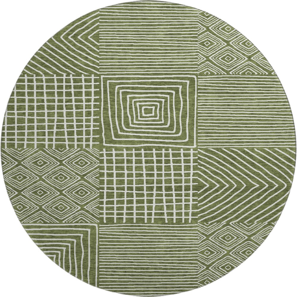 Premium Machine Washable Mayfield AMF1044 Olive 8' x 8' Round Rug. Picture 1