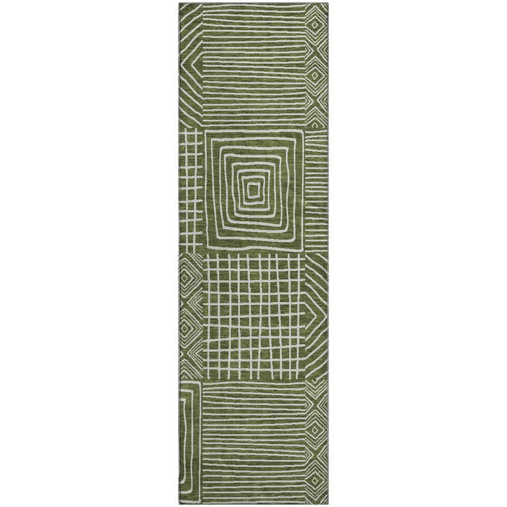 Premium Machine Washable Mayfield AMF1044 Olive 2'3" x 7'6" Runner Rug. Picture 1