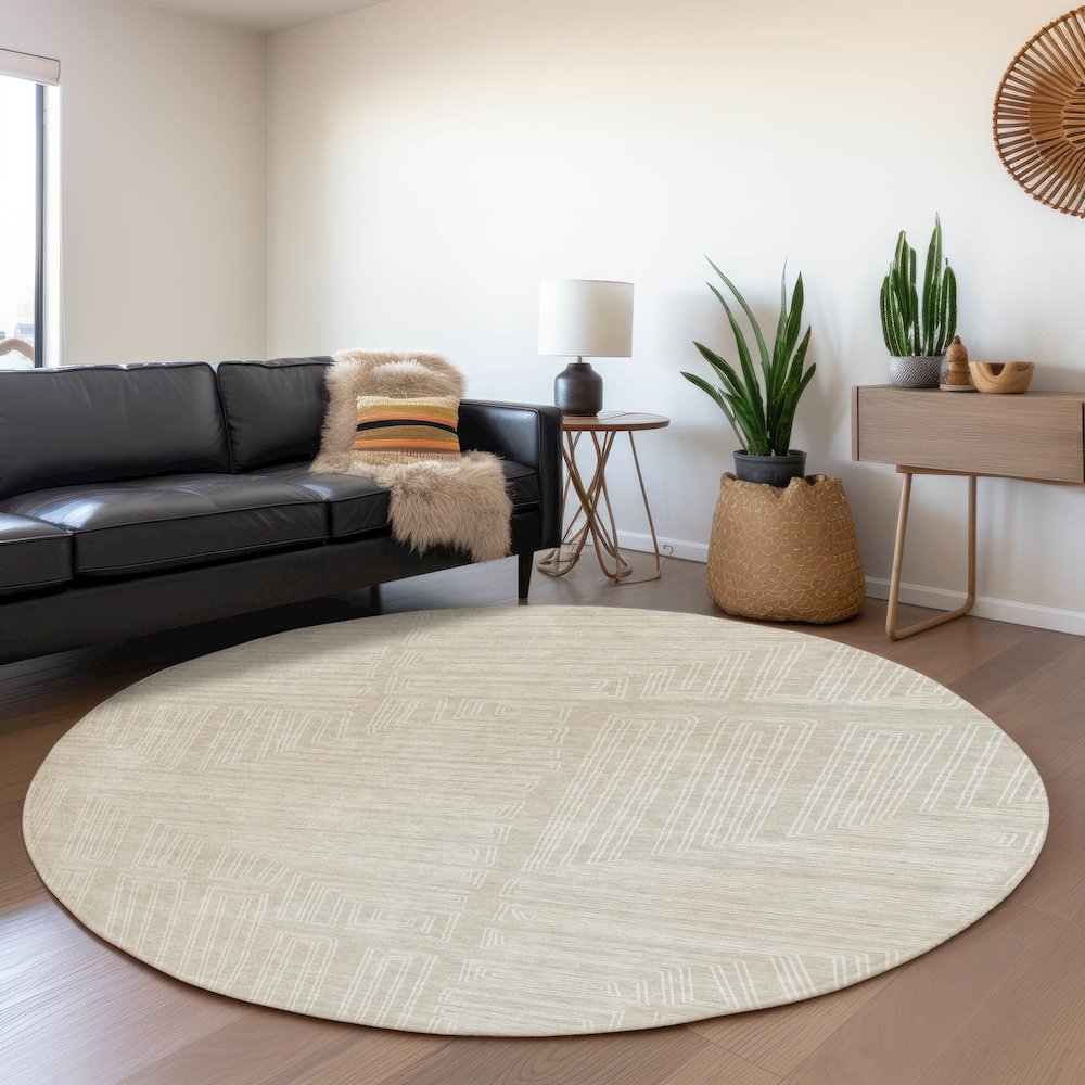 Premium Machine Washable Mayfield AMF1045 Beige 8' x 8' Round Rug. Picture 5