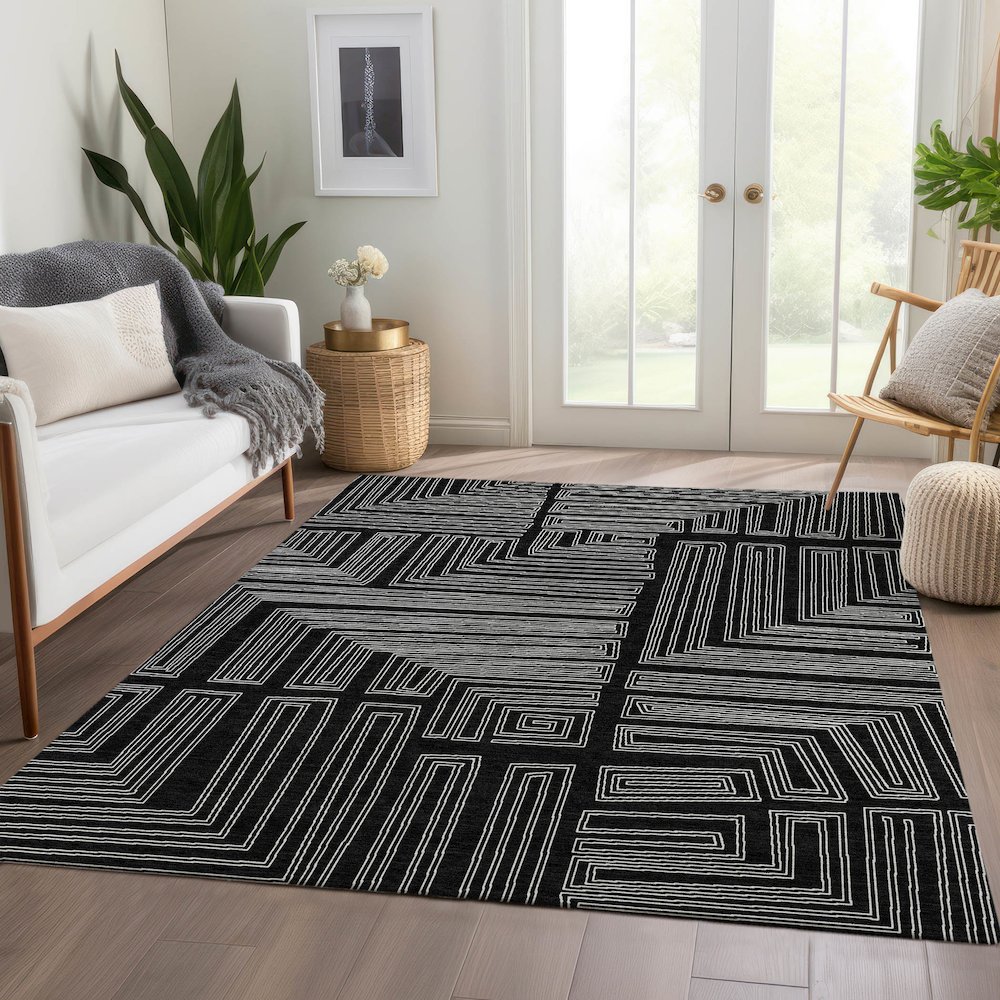 Premium Machine Washable Mayfield AMF1045 Black 2'6" x 3'10" Rug. Picture 6