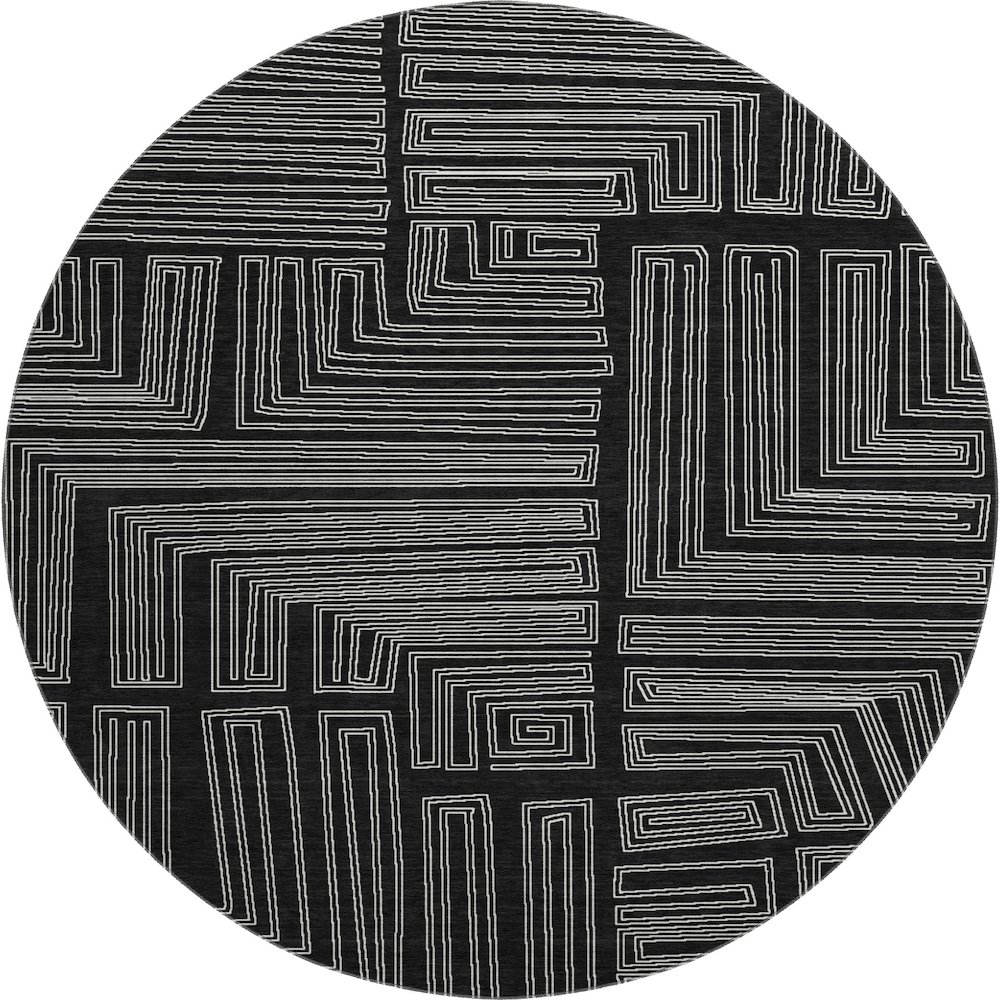 Premium Machine Washable Mayfield AMF1045 Black 8' x 8' Round Rug. Picture 1