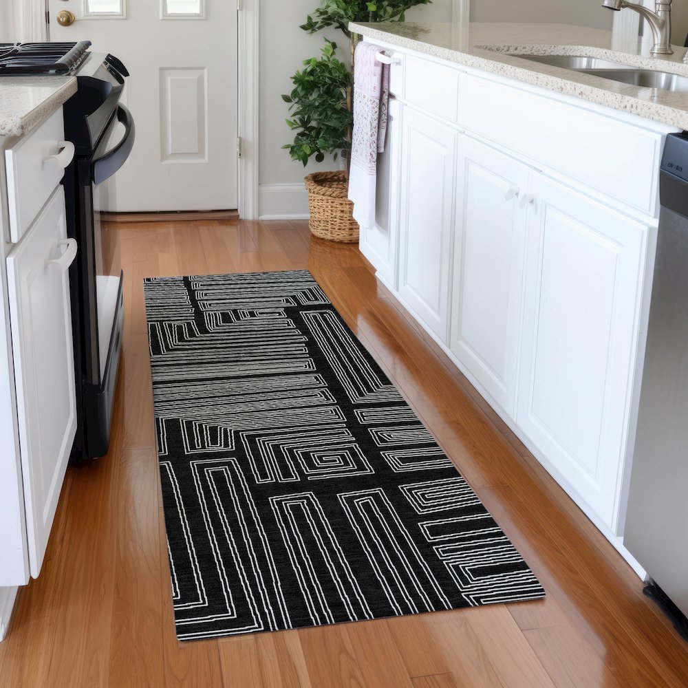 Premium Machine Washable Mayfield AMF1045 Black 2'3" x 7'6" Runner Rug. Picture 5