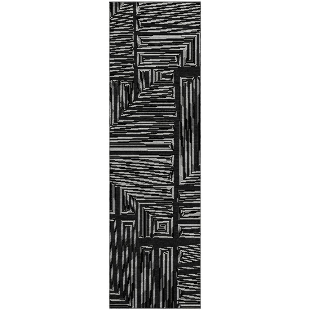 Premium Machine Washable Mayfield AMF1045 Black 2'3" x 7'6" Runner Rug. Picture 1