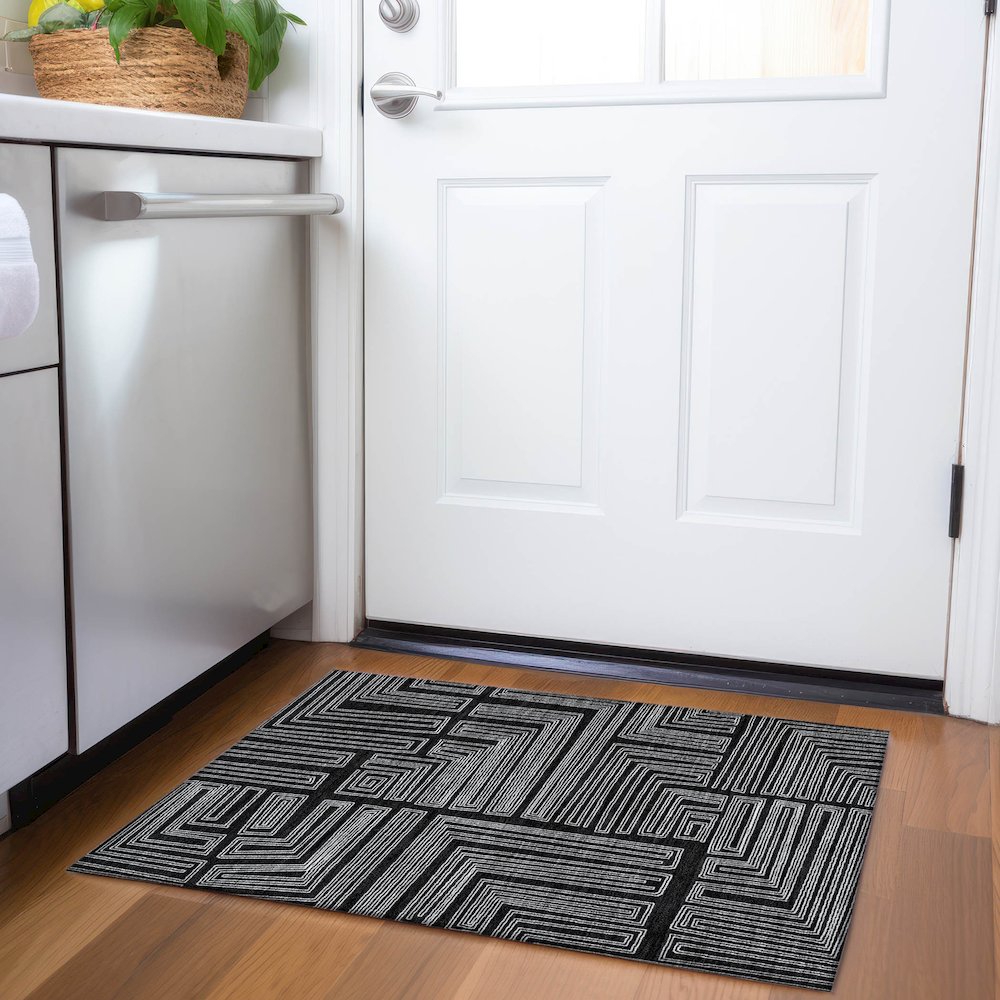 Premium Machine Washable Mayfield AMF1045 Black 1'8" x 2'6" Rug. Picture 5