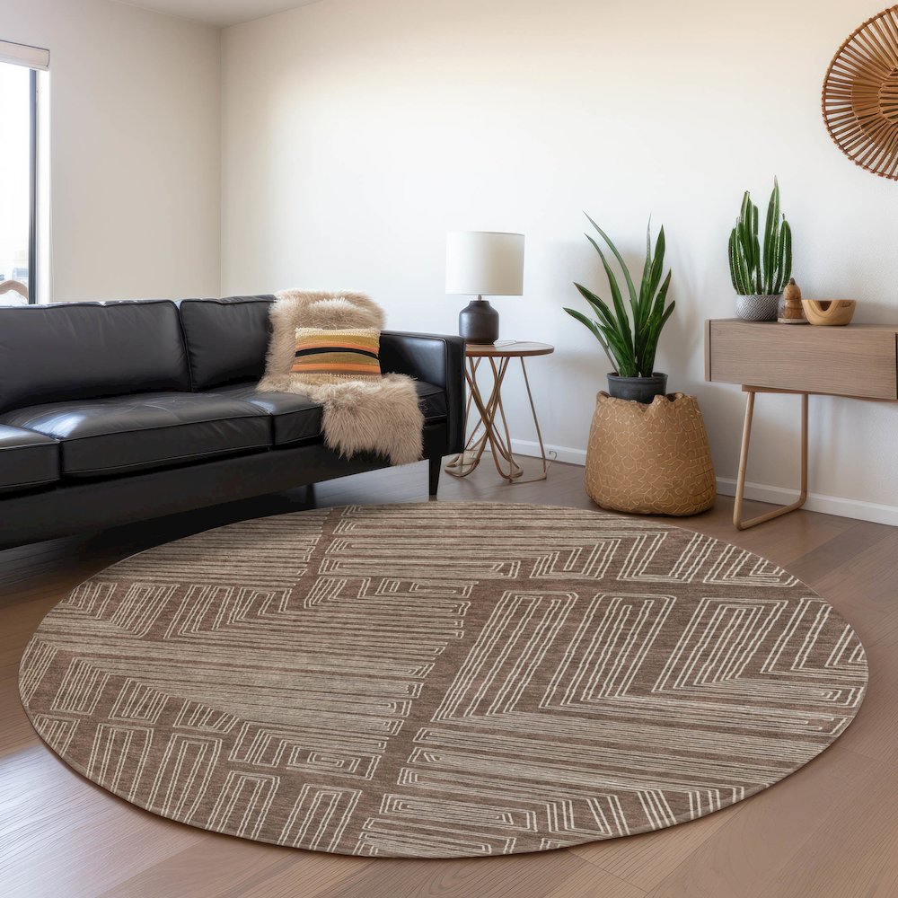 Premium Machine Washable Mayfield AMF1045 Brown 8' x 8' Round Rug. Picture 5