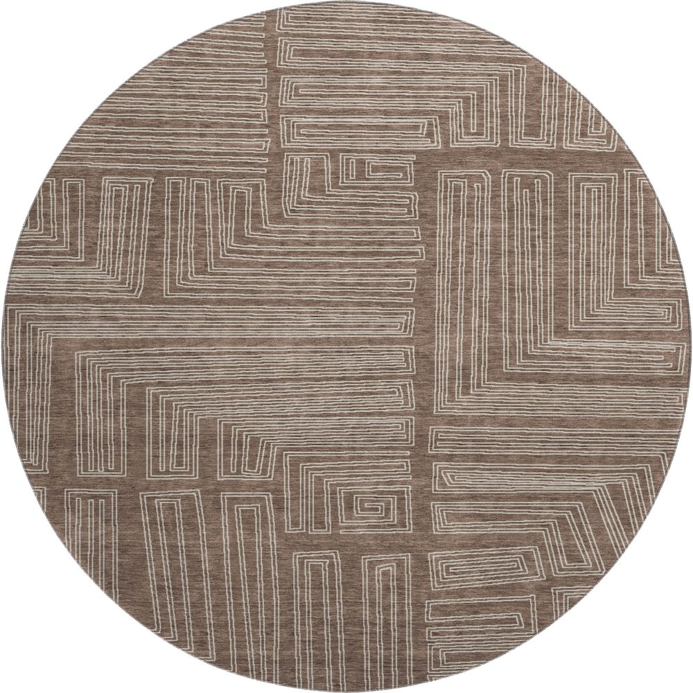 Premium Machine Washable Mayfield AMF1045 Brown 8' x 8' Round Rug. Picture 1