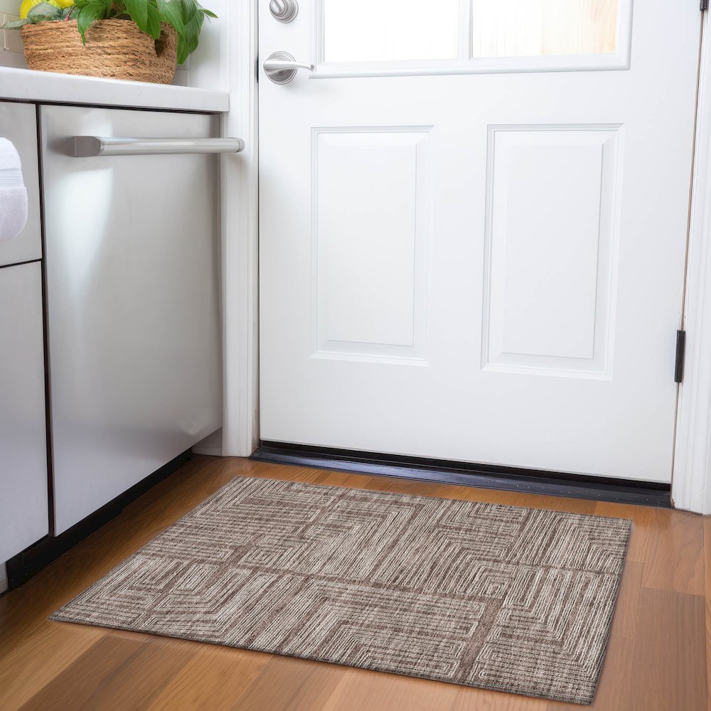 Premium Machine Washable Mayfield AMF1045 Brown 1'8" x 2'6" Rug. Picture 5