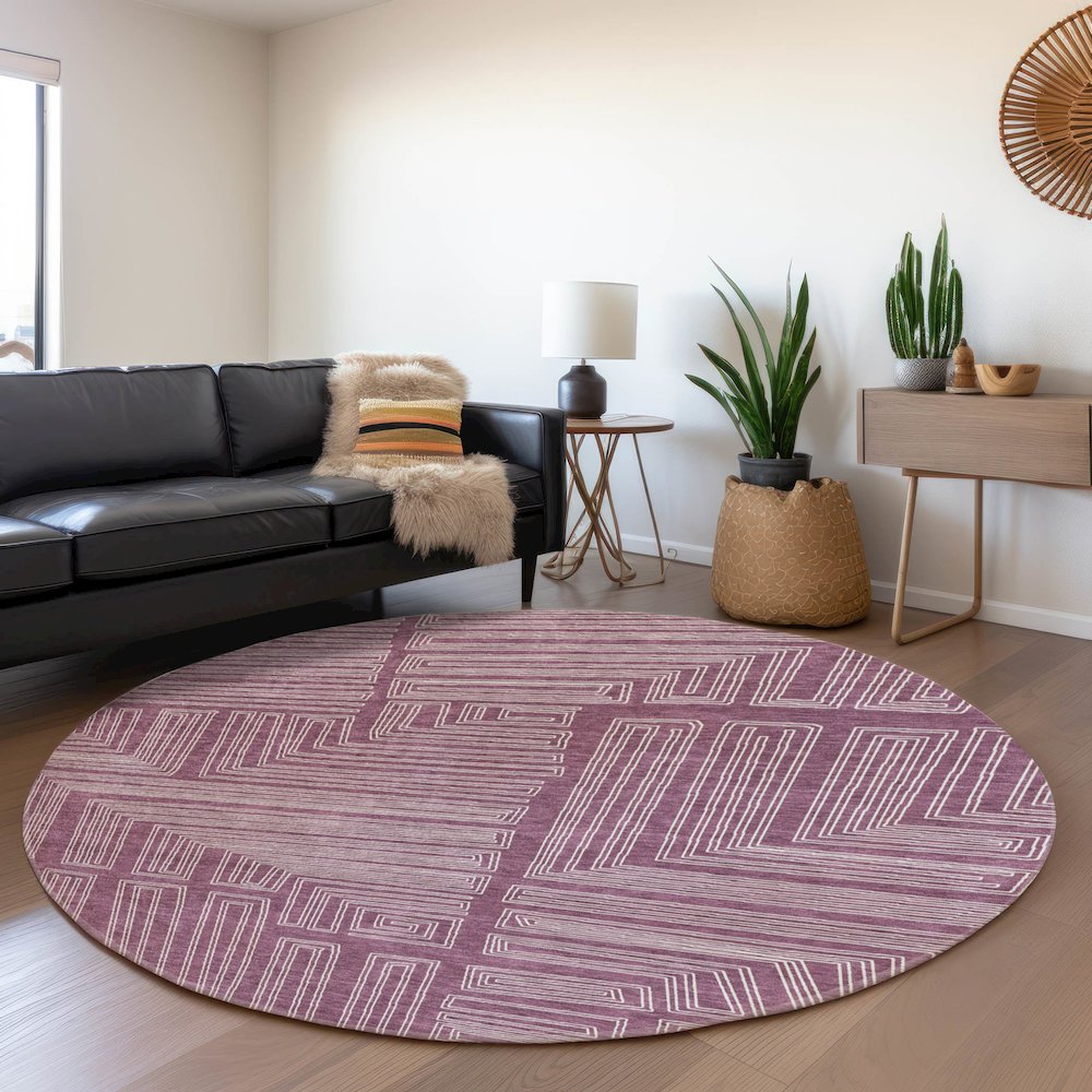 Premium Machine Washable Mayfield AMF1045 Eggplant 8' x 8' Round Rug. Picture 5
