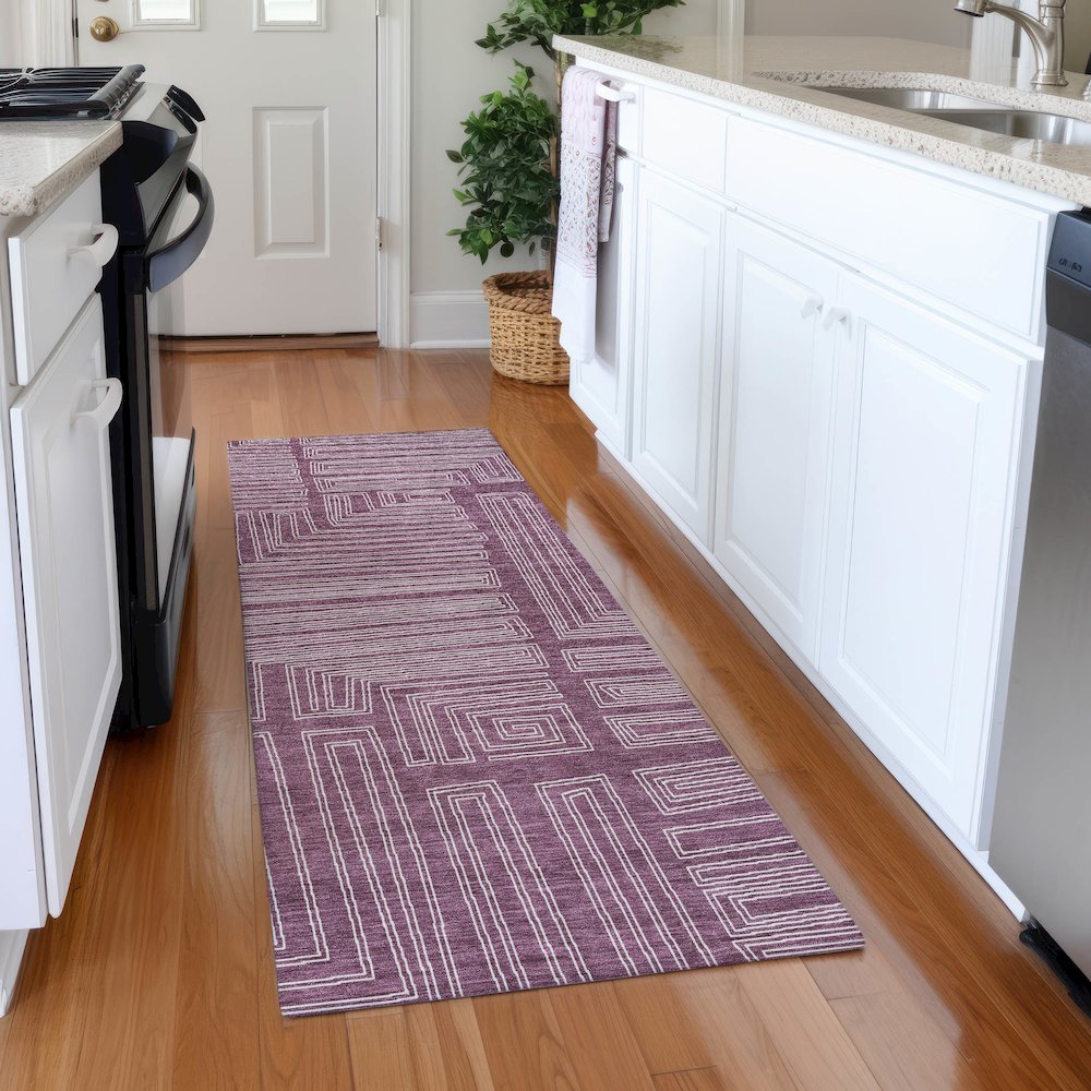 Premium Machine Washable Mayfield AMF1045 Eggplant 2'3" x 7'6" Runner Rug. Picture 5