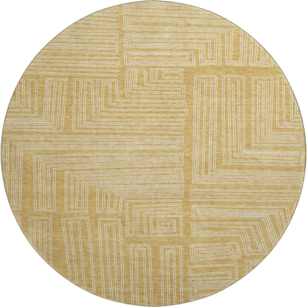 Premium Machine Washable Mayfield AMF1045 Gold 8' x 8' Round Rug. Picture 1