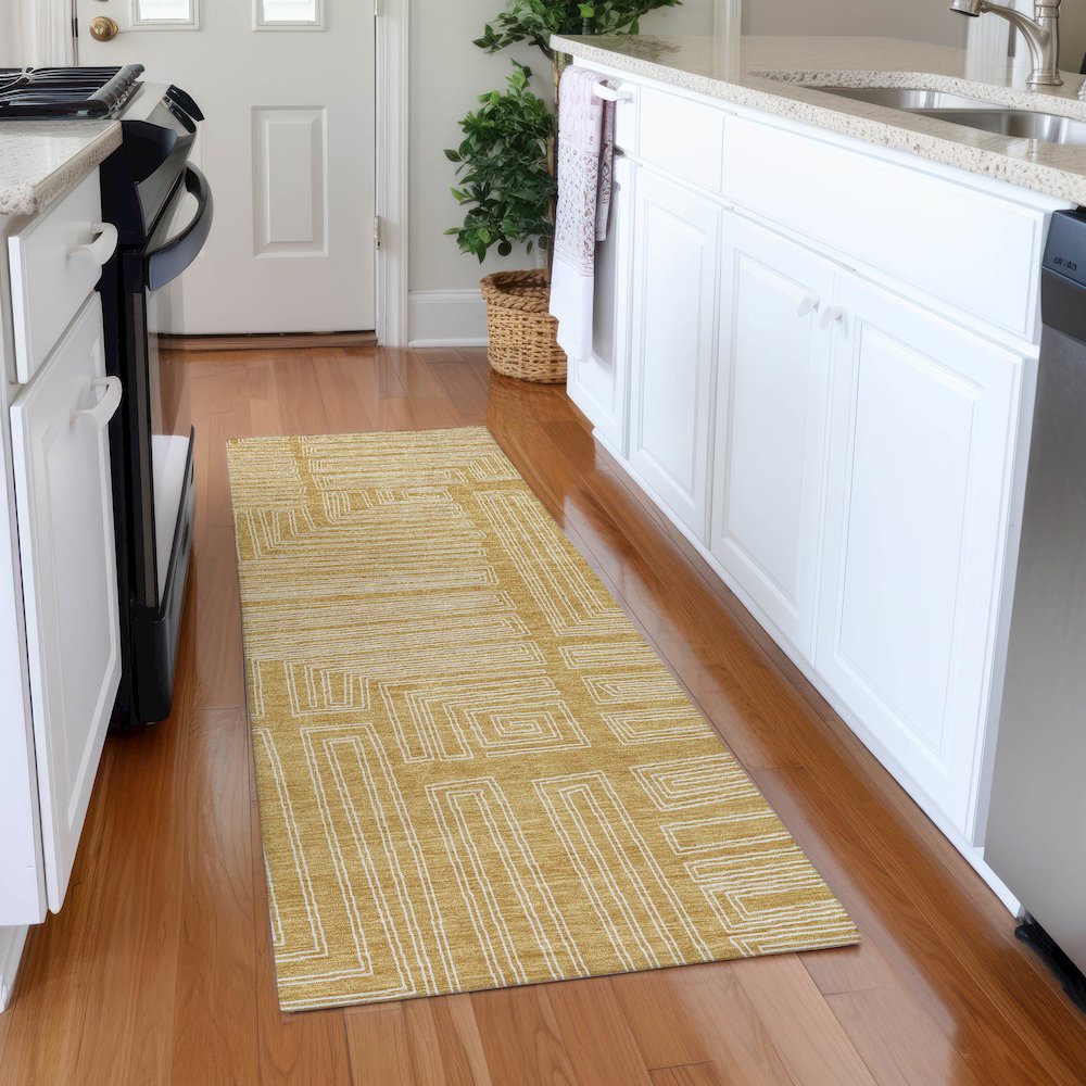 Premium Machine Washable Mayfield AMF1045 Gold 2'3" x 7'6" Runner Rug. Picture 5