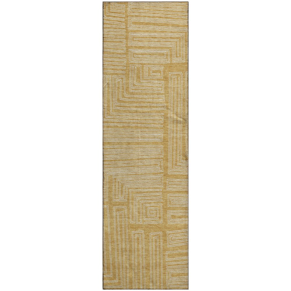 Premium Machine Washable Mayfield AMF1045 Gold 2'3" x 7'6" Runner Rug. Picture 1