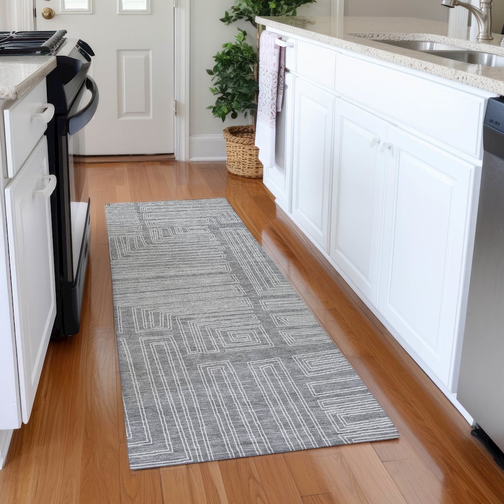 Premium Machine Washable Mayfield AMF1045 Gray 2'3" x 7'6" Runner Rug. Picture 5