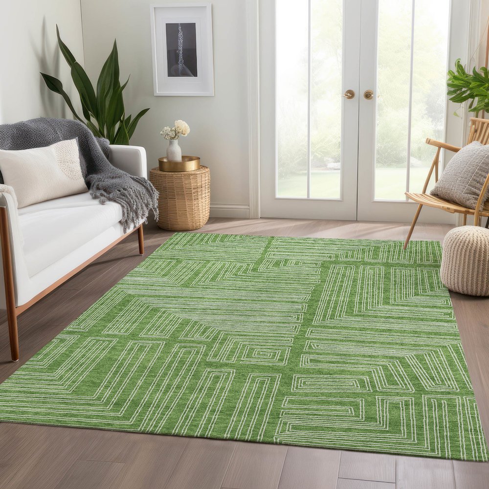Premium Machine Washable Mayfield AMF1045 Green 2'6" x 3'10" Rug. Picture 6