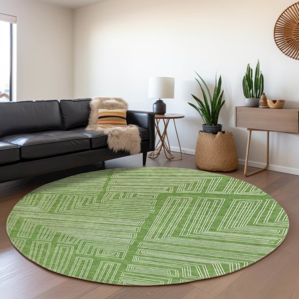 Premium Machine Washable Mayfield AMF1045 Green 8' x 8' Round Rug. Picture 5