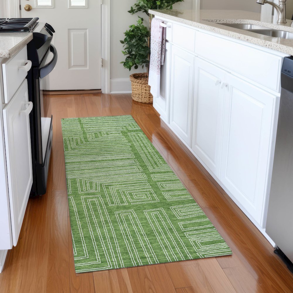 Premium Machine Washable Mayfield AMF1045 Green 2'3" x 7'6" Runner Rug. Picture 5