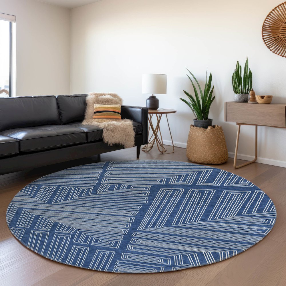 Premium Machine Washable Mayfield AMF1045 Navy 8' x 8' Round Rug. Picture 5