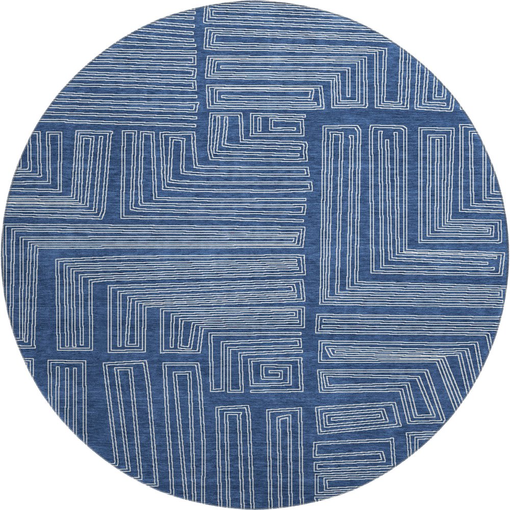 Premium Machine Washable Mayfield AMF1045 Navy 8' x 8' Round Rug. Picture 1